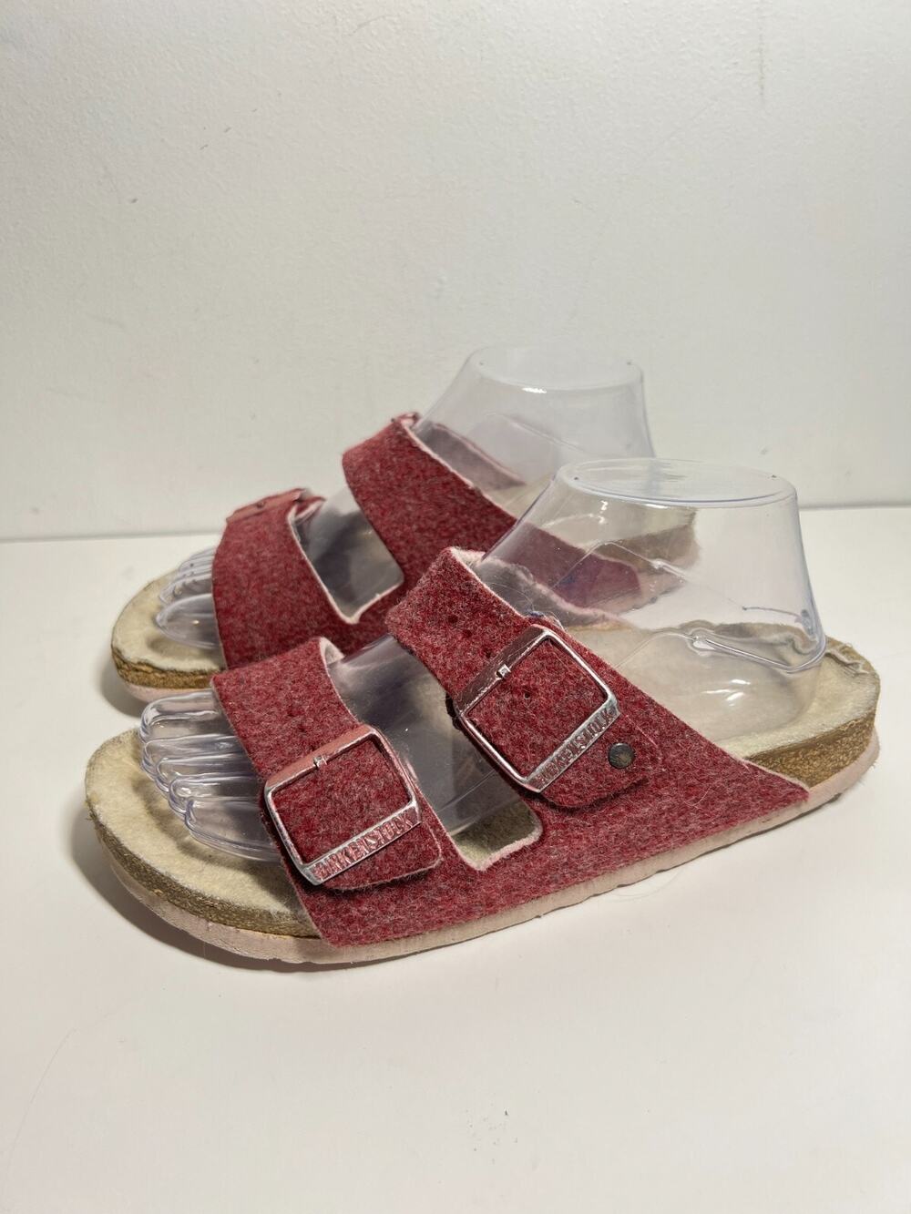 Birkenstock Women Red Wool Arizona Shearling Lined Sandal Shoes 38 7-7.5 US